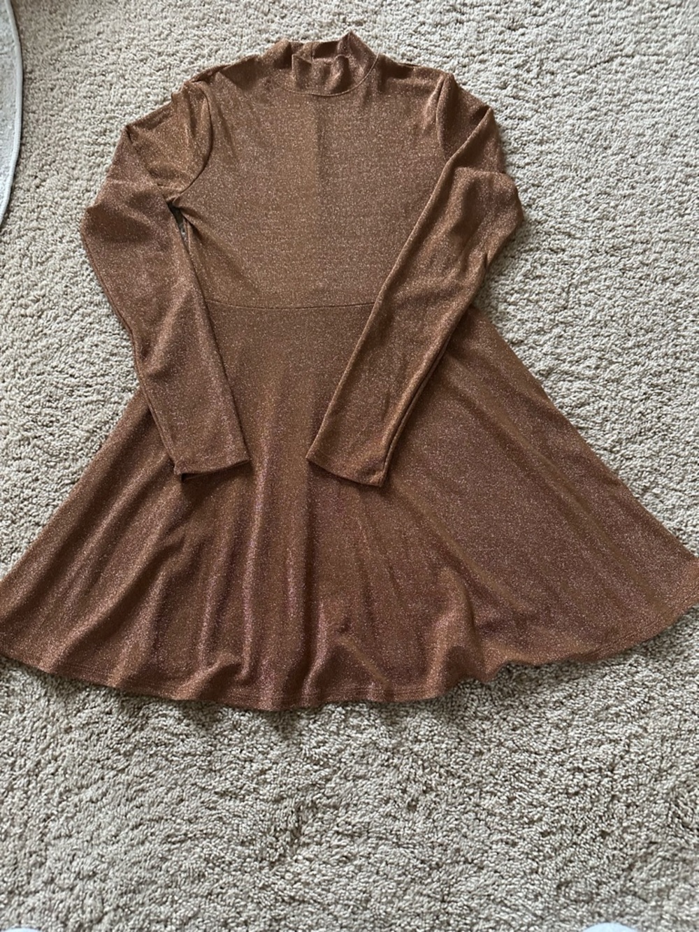 wild fable Metallic Copper Brown Long-Sleeve Skater Dress